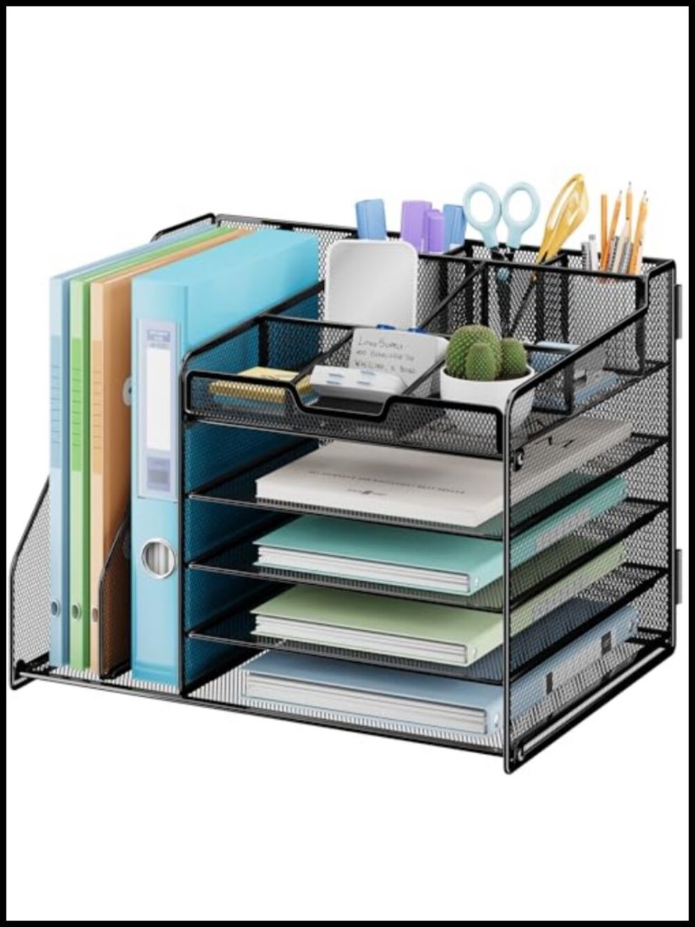 5-Tier Metal Mesh Desk Organizer with File Holders & Dividers